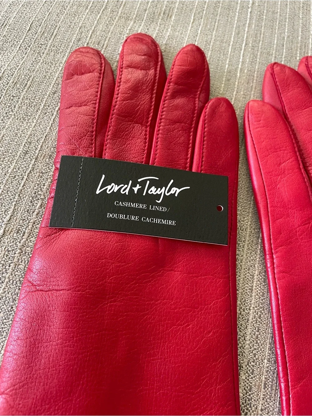 Lord & Taylor Red Leather Long Gloves